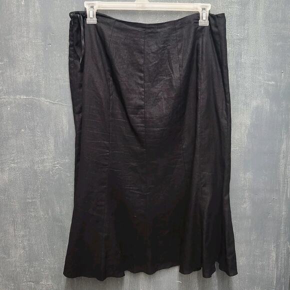 Lauren Ralph Lauren Black 100% Linen Midi Flared A Line Skirt 14W - Picture 3 of 11